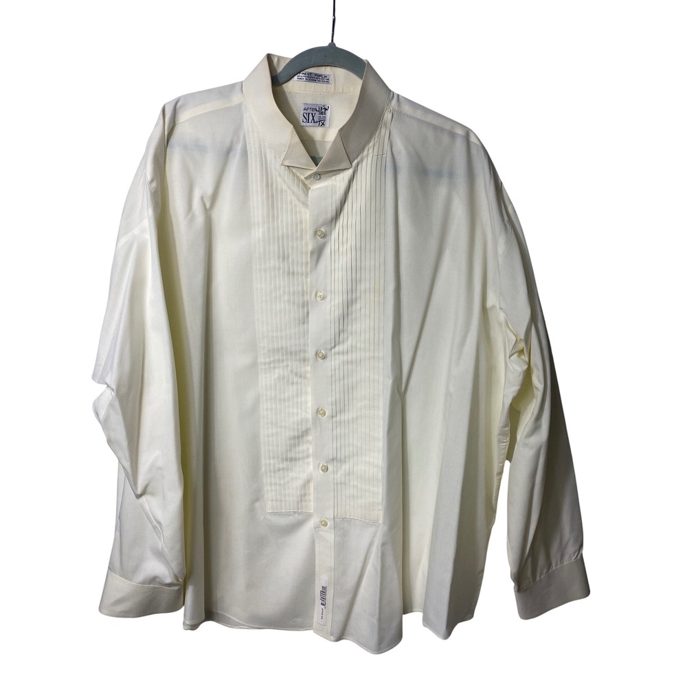 After Six Mens Tuxedo Shirt 3XL 19-20 35/36 Wing Tip Collar Pleated Ivory Poplin